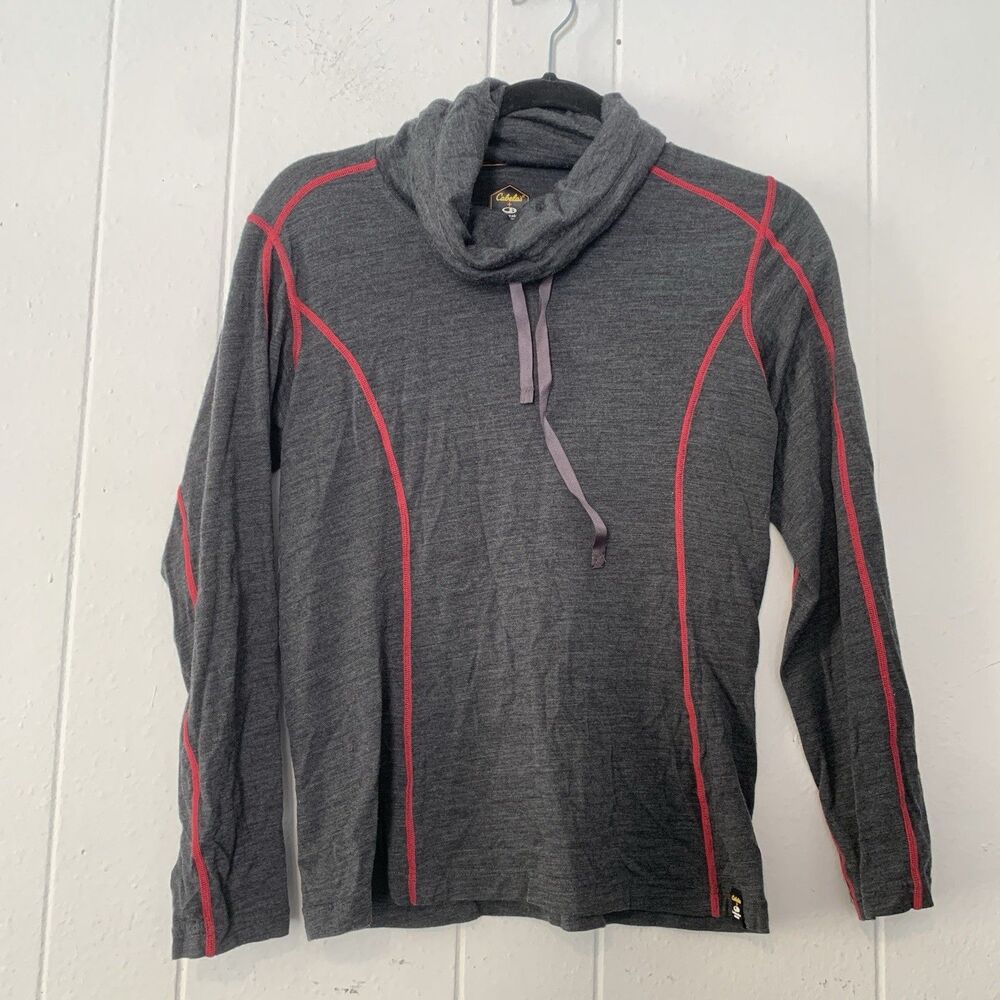 Icebreaker x Cabelas Womens Medium Cowl Neck Sweater Gray Long Sleev 100% Merino